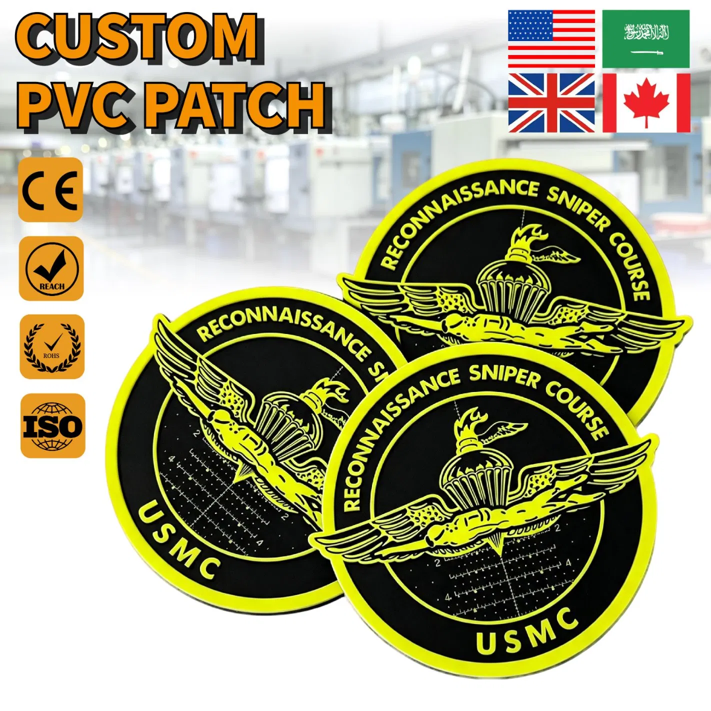 Factory Custom Logo PVC Patch Embossed 3D Badge Rubber Patches Design Logo